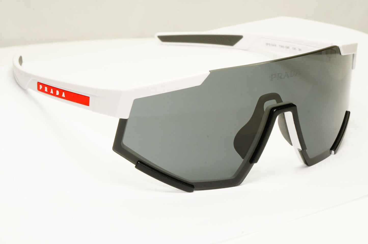 Prada Shield Black Sunglasses White Visor Red Stripe Mens SPS 04W TWK-06F PS04WS