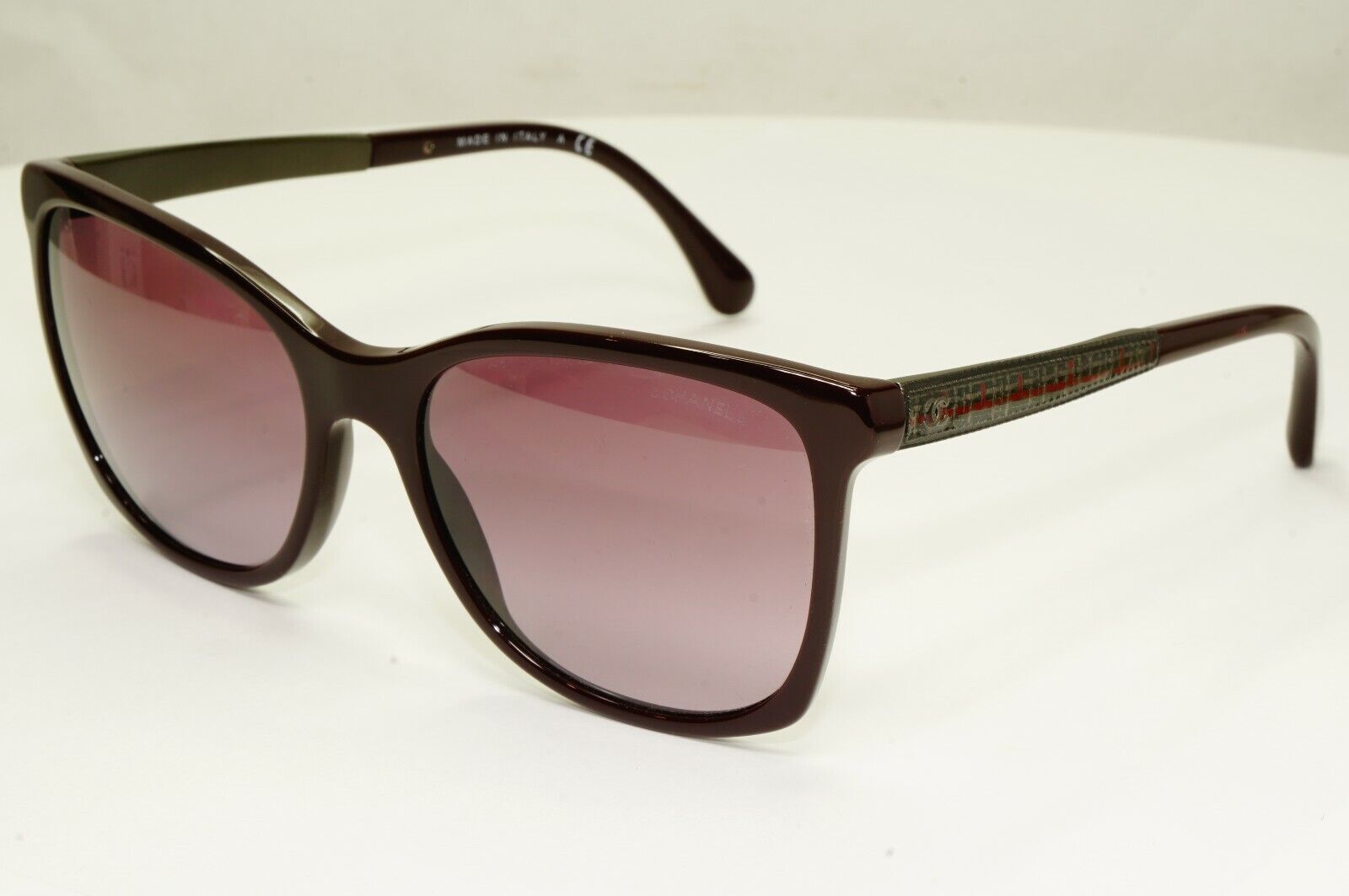 Chanel Plaid Burgundy Bordo Square Sunglasses Womens Gradient 5348 1461/S1 25642