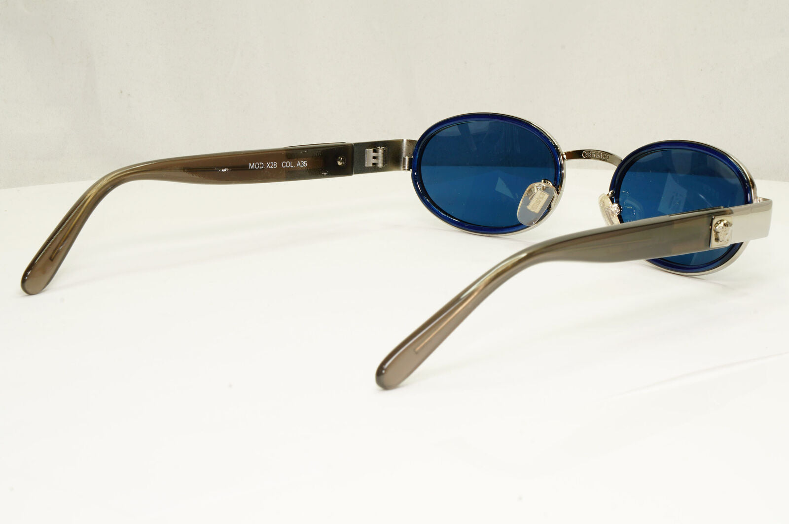 Gianni Versace 1996 Vintage Oval Blue Silver Medusa Sunglasses MOD X28 COL A35