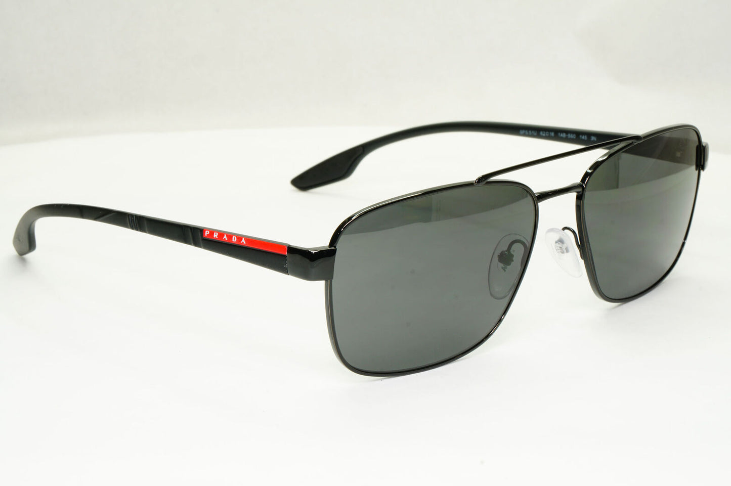 Prada Sunglasses Black Square Pilot Metal Red Stripe PS51US SPS 51U 1AB-5S0