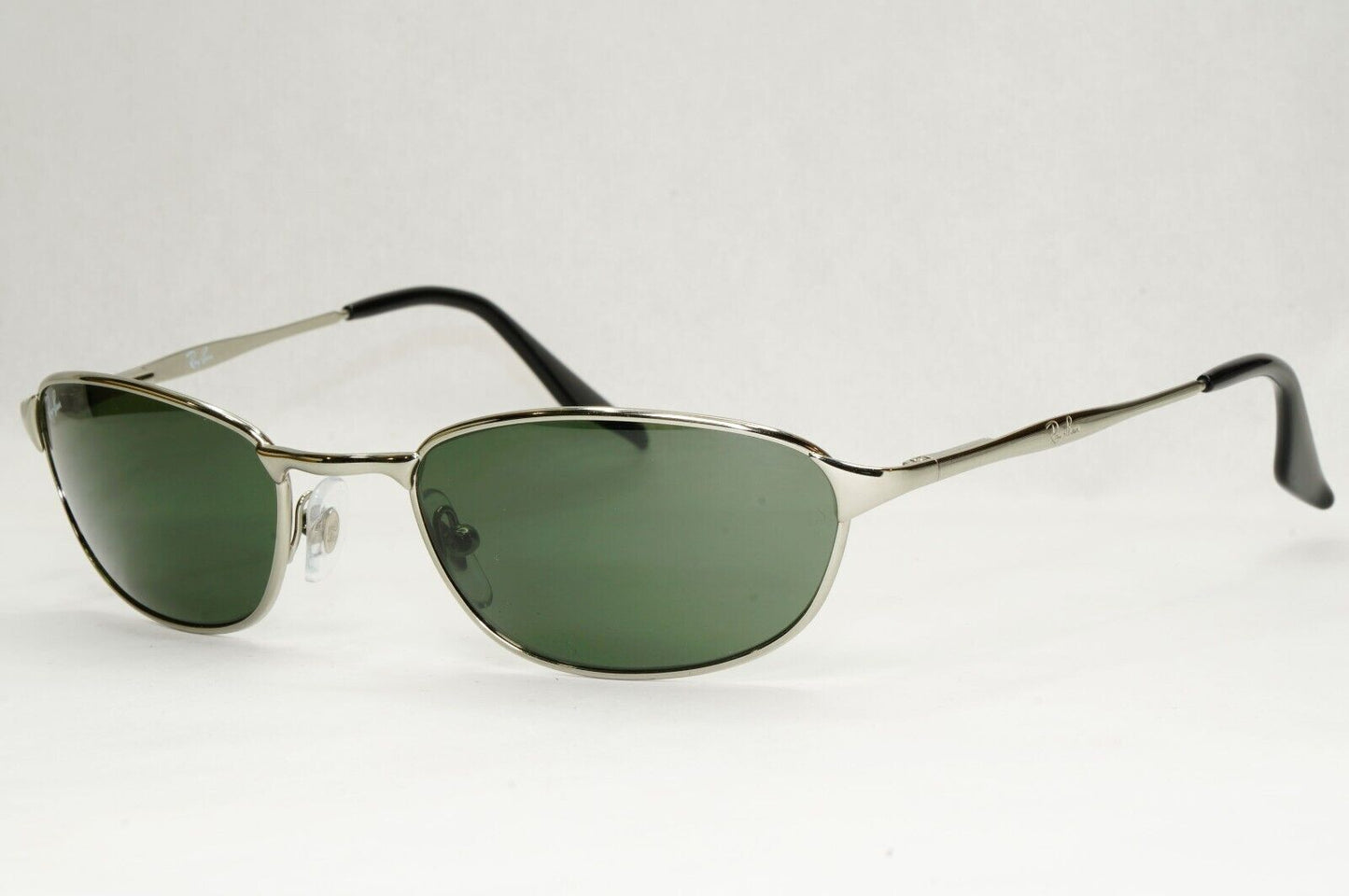 Ray-Ban Sunglasses Year 2004 Vintage Silver Green Grey Wrap Metal RB 3023 W2962