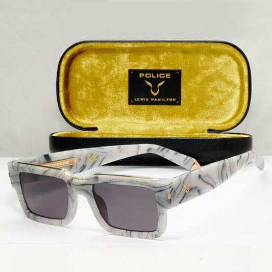 Police Lewis Hamilton F1 Sunglasses Grey Marble Square Gold SPL E14 COL 09YL