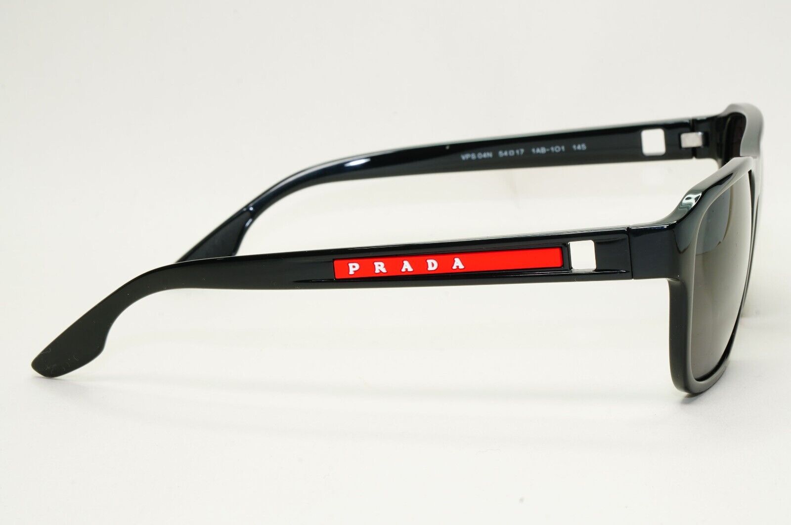 Prada Sunglasses Black Glossy Square Red Linea Rossa PS04NV VPS 04N 1AB-1O1 54mm