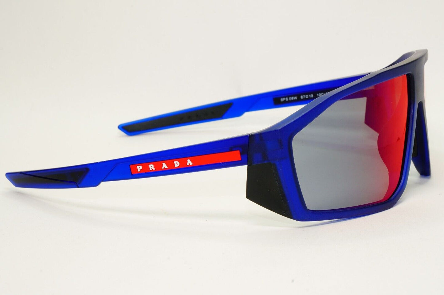 Prada Sunglasses Blue Wrap Mirror Red Grey Transparent PS08WS SPS 08W 10C-08F