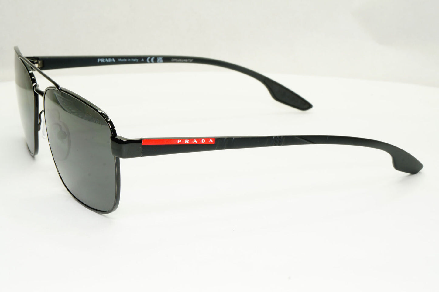 Prada Sunglasses Black Square Pilot Metal Red Stripe PS51US SPS 51U 1AB-5S0