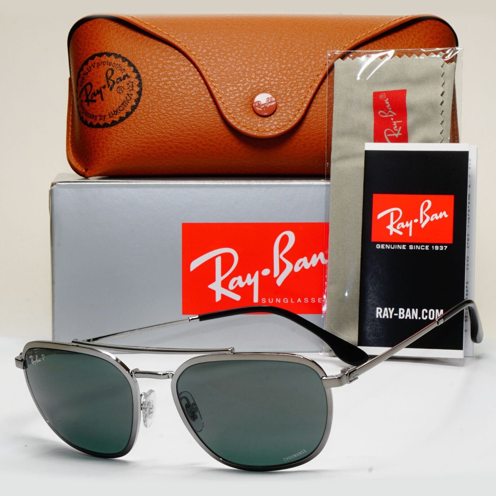 Ray-Ban Sunglasses Chromance Polarised Gunmetal Grey Green RB 3708 004/O9