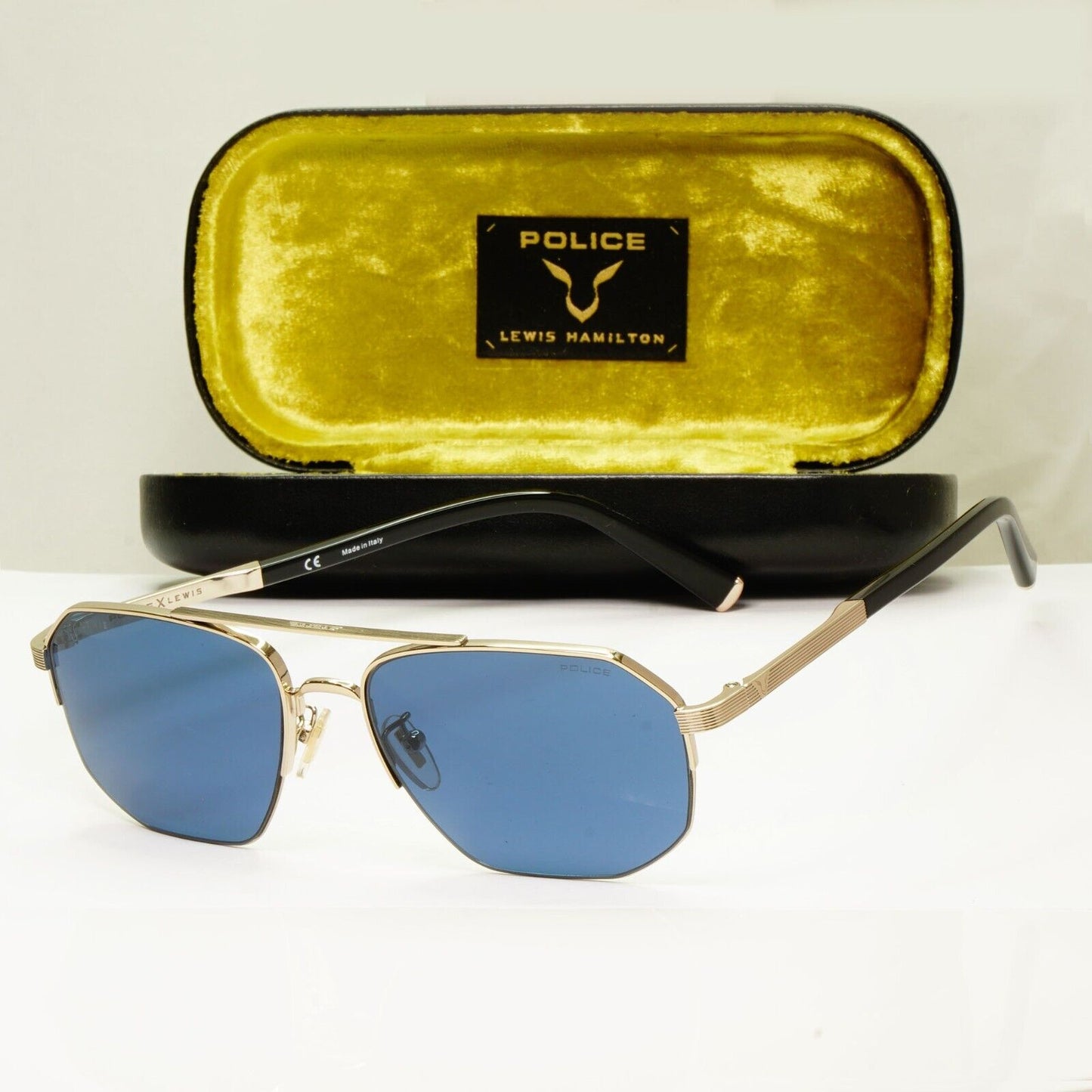 Police Lewis Hamilton F1 Sunglasses Gold Blue Square Metal SPL A25 COL 0594