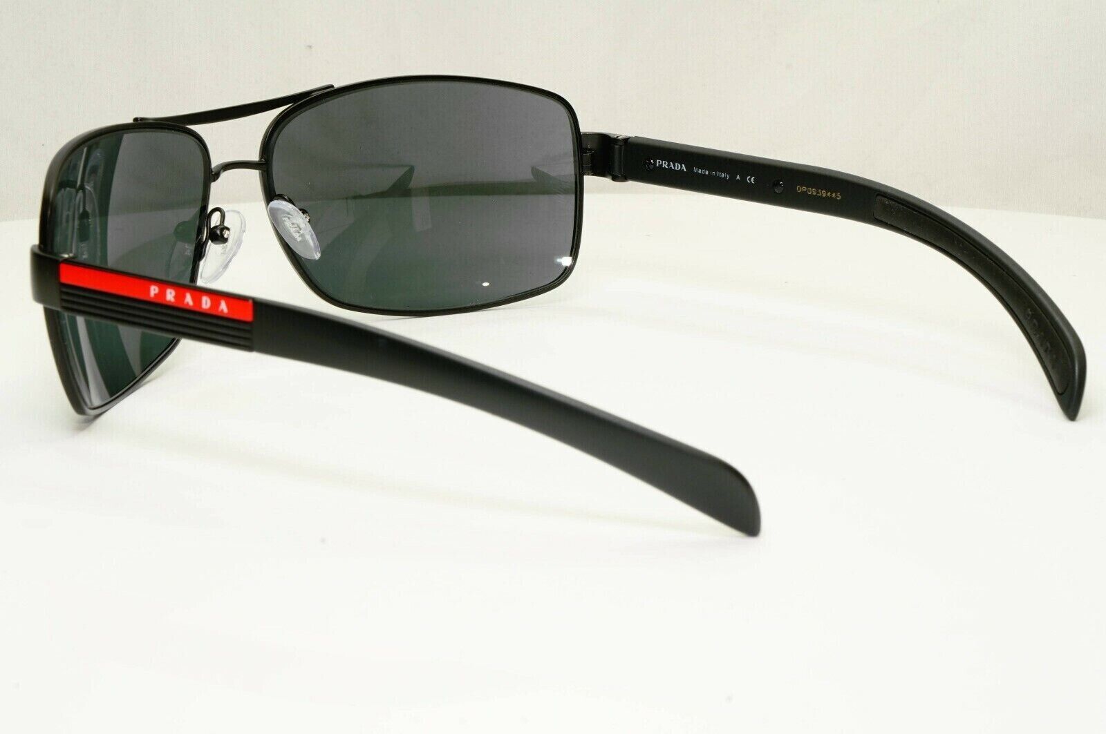 Prada Sunglasses Black Square Square Metal Sport Red Stripe SPS 54I 1BO-1A1 [A]