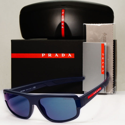 Prada Sunglasses Blue Mirror Rubber Wrap Square PS03WS SPS 03W UR7-01G