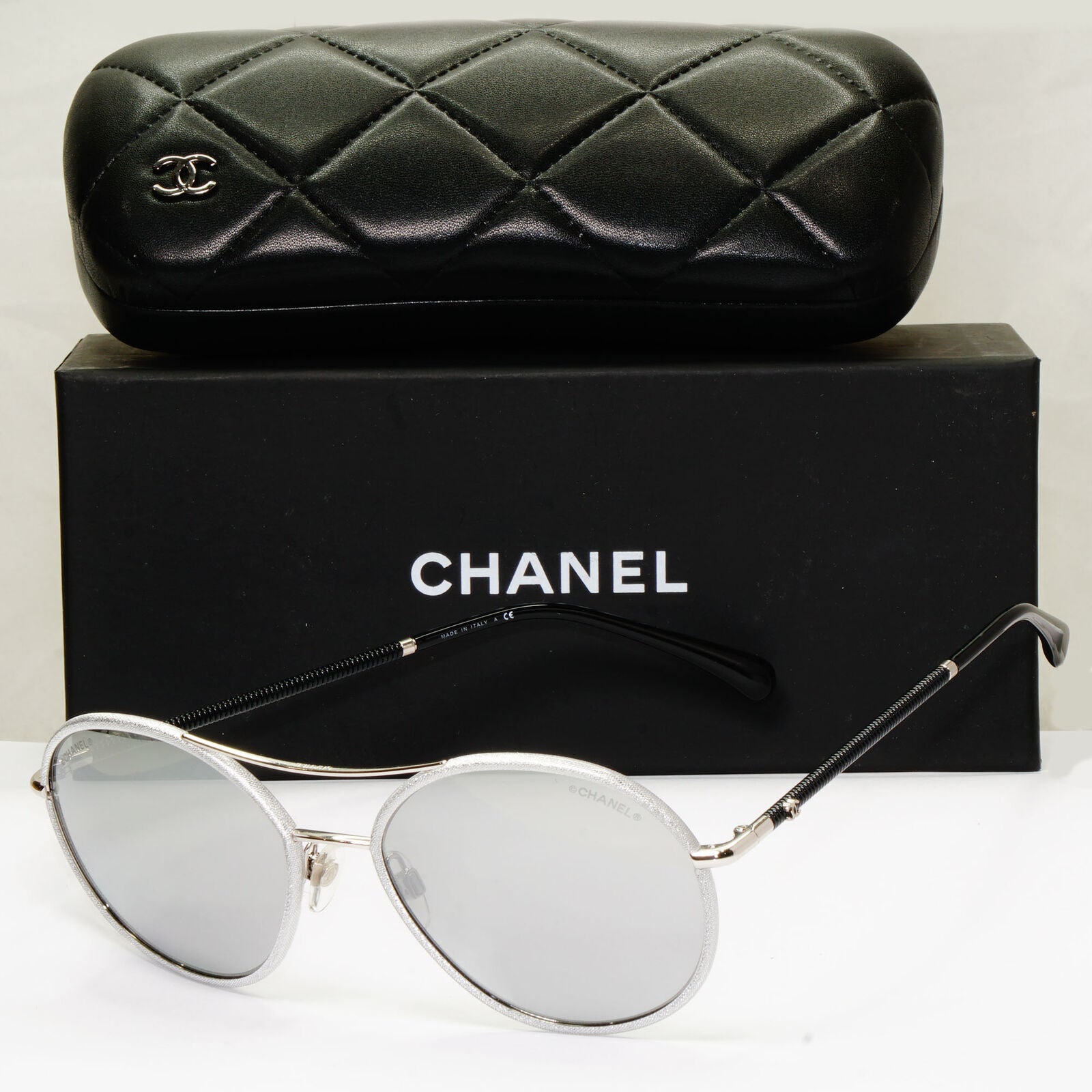 Chanel 2018 Sunglasses Silver Mirror Black Pilot 4228-Q c.124/Z6 280323