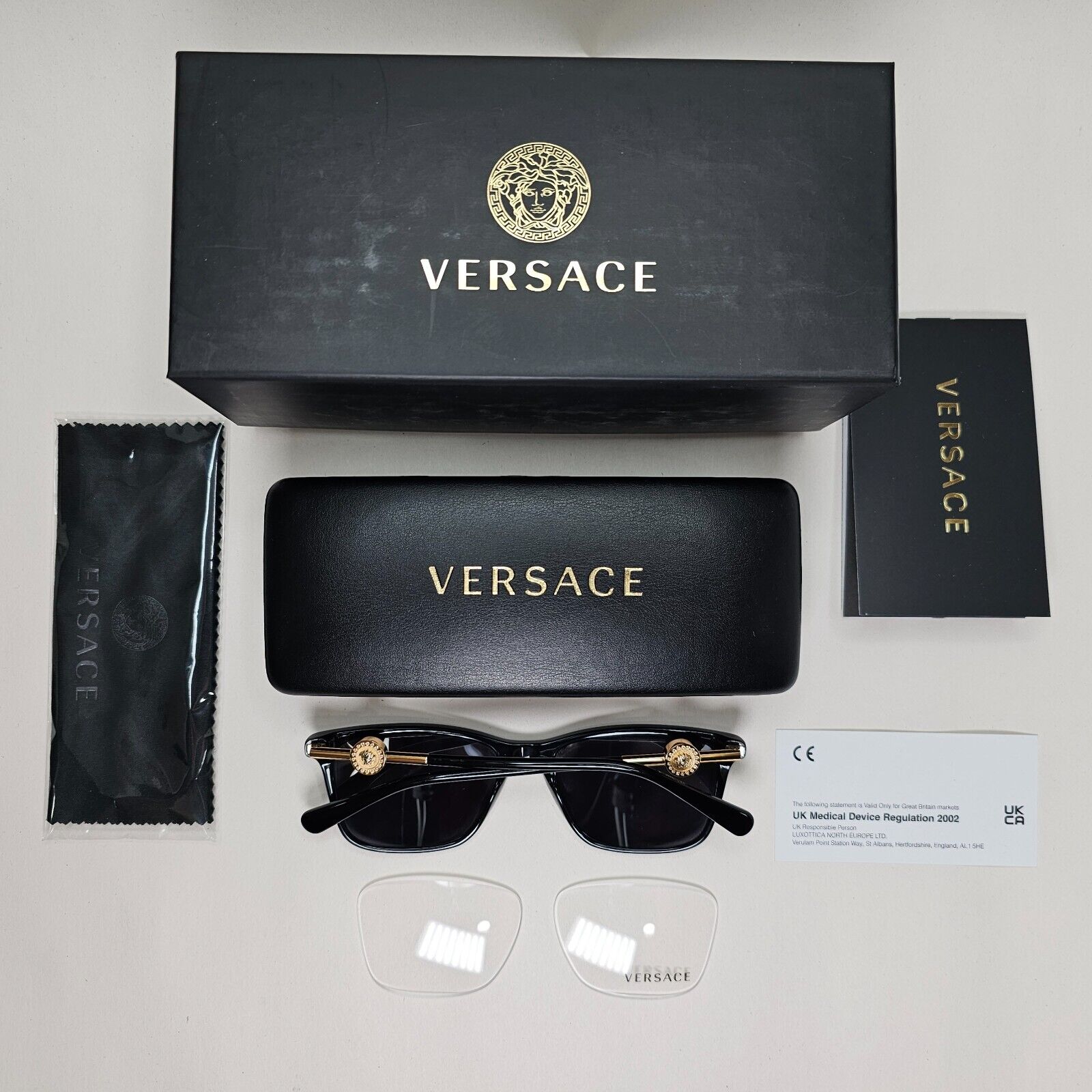 Versace Sunglasses Black Gold Medusa Square Glossy MOD VE 3299-B GB1 53mm