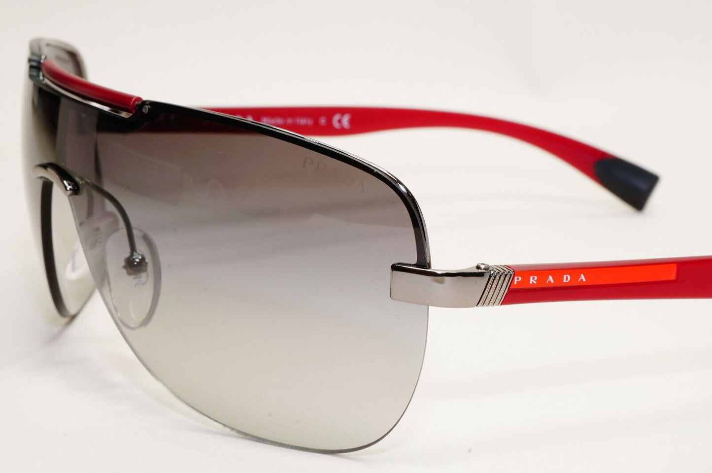 Prada Sunglasses 2007 Vintage Sield Wrap Red Grey PS52NS SPS 52N 5AV-3M1 120824