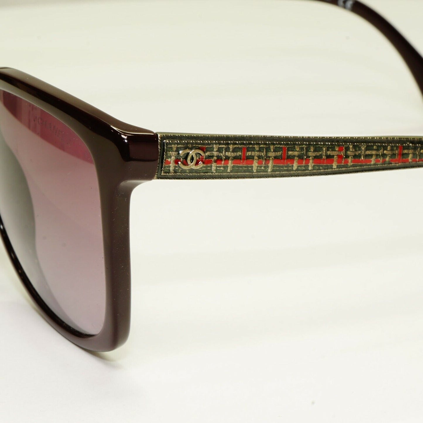 Chanel Plaid Burgundy Bordo Square Sunglasses Womens Gradient 5348 1461/S1 25642