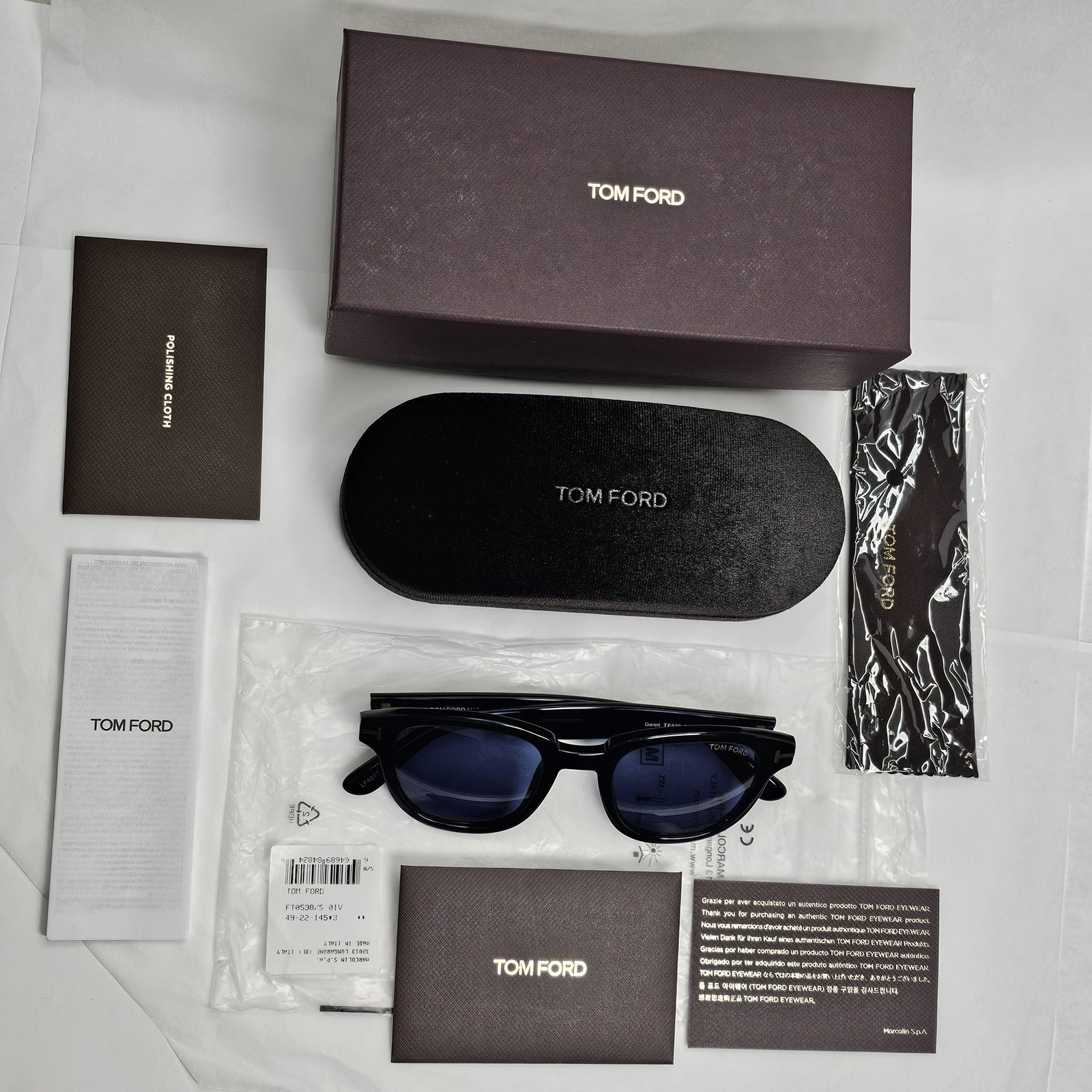 Tom Ford Sunglasses Garett Black Glossy Dark Blue FT0538 TF 538 01V 49mm