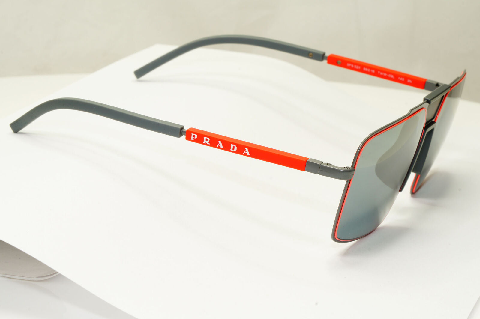 Prada Grey Mirror Sunglasses Square Red Mens Fashion SPS 52X TWW-09L PS52XS