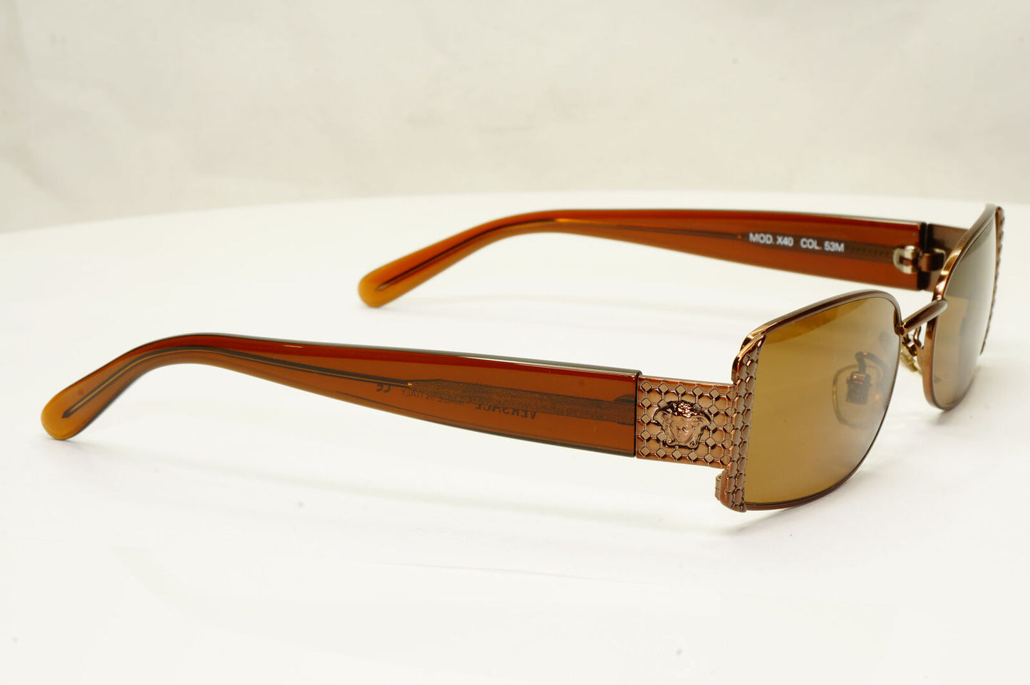 Gianni Versace 1996 Vintage Copper Medusa Brown Sunglasses MOD X40 COL 53M