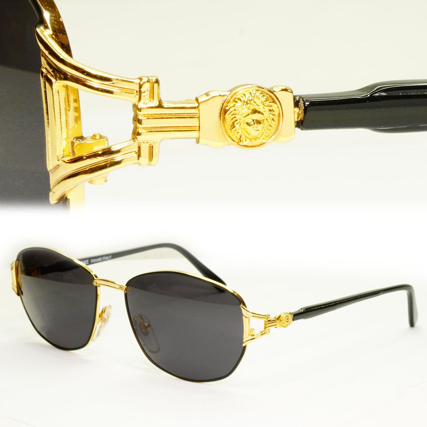 Gianni Versace 1995 Vintage Gold Medusa Black Retro Sunglasses MOD G29 COL 18L