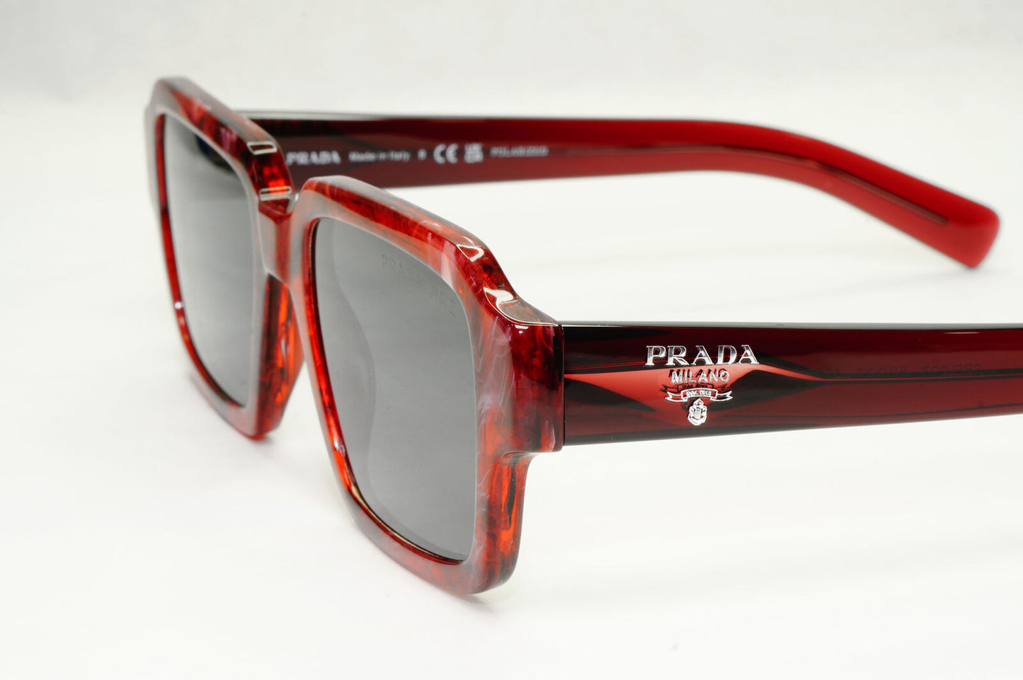 Prada Glass Lens Sunglasses Polarized Red Etruscan Stone Marble SPR 02Z 15F-08G