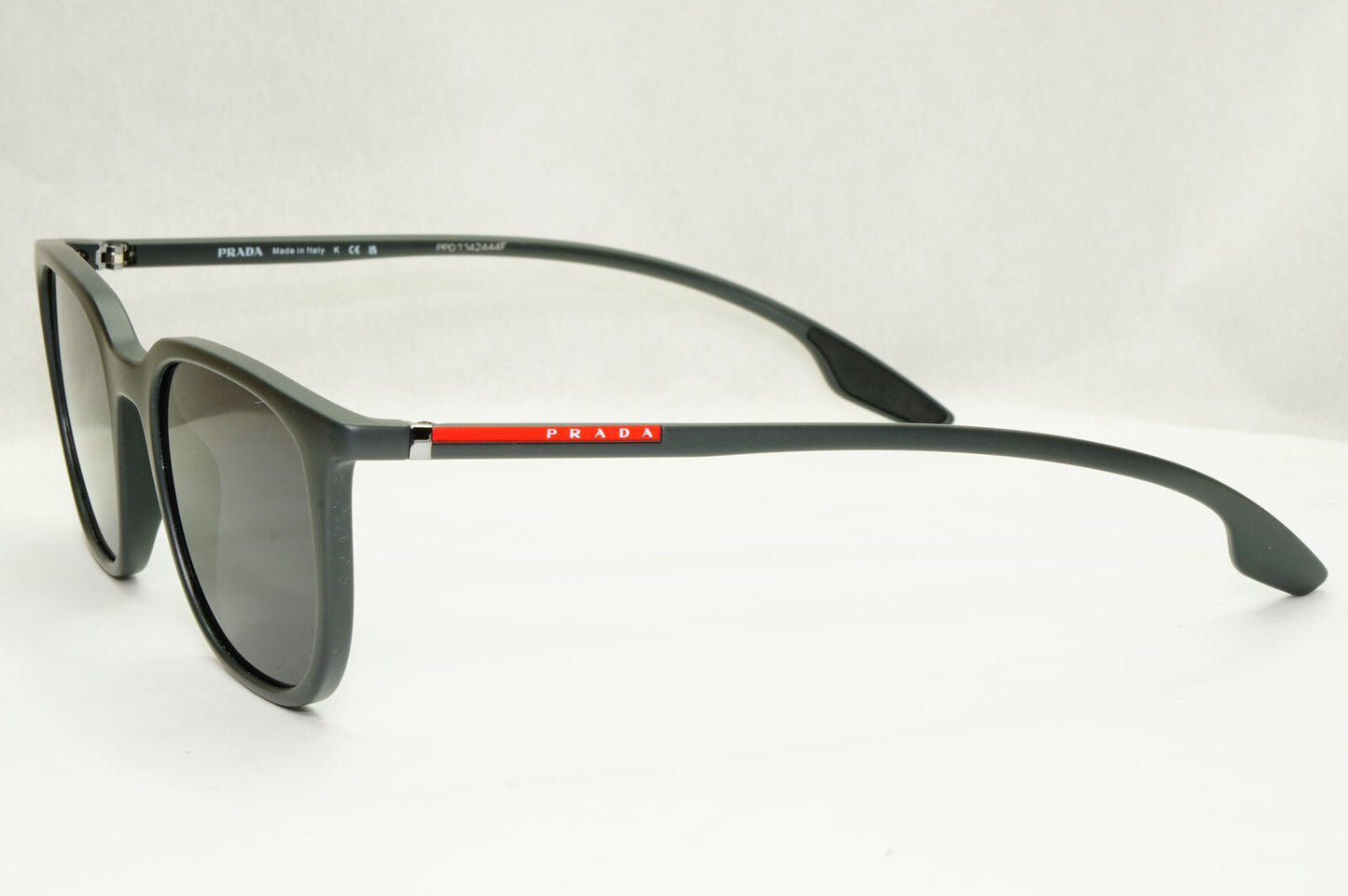 Prada Sunglasses Grey Rubber Square Red Stripe PS01OV VPS 01O UFK-1O1 50mm