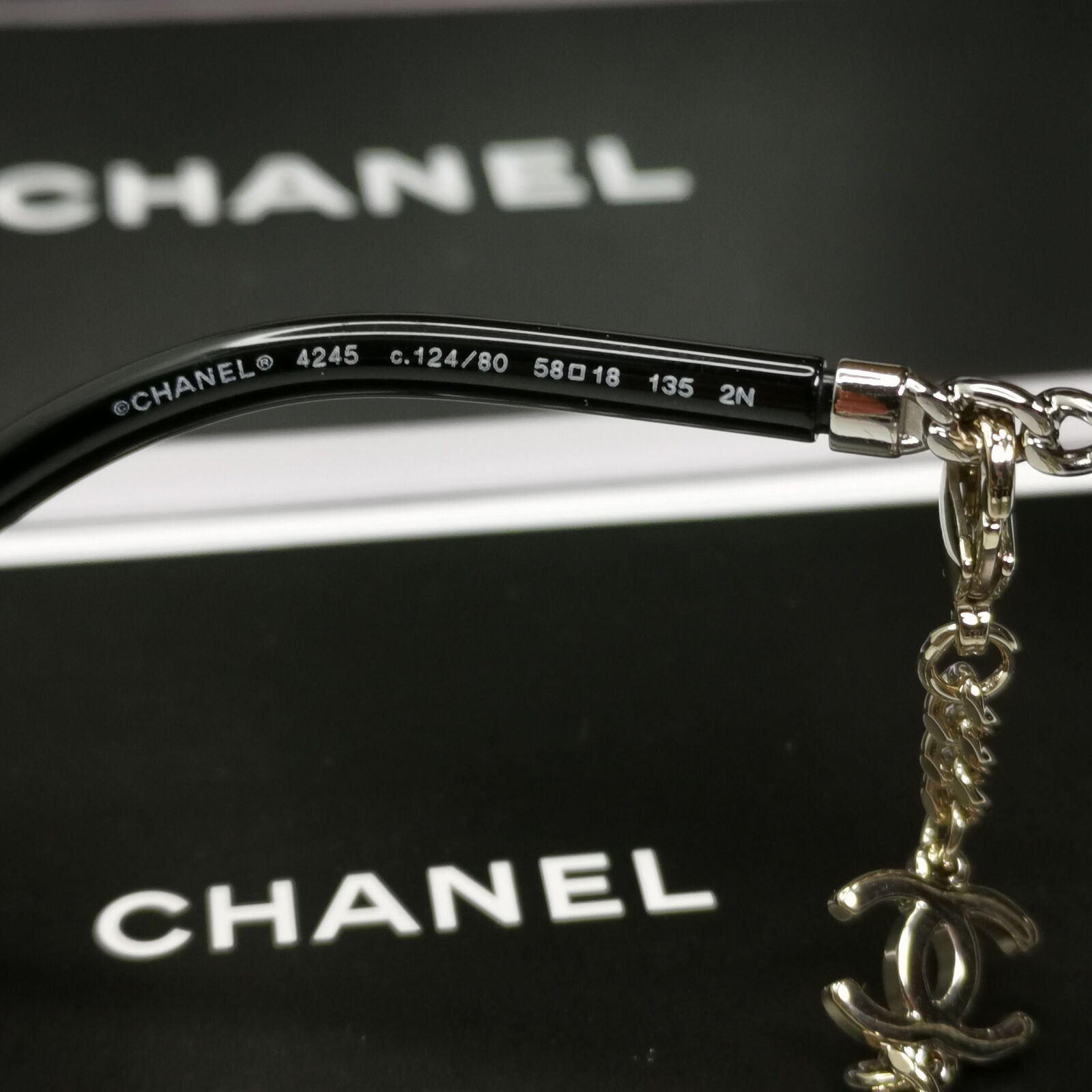 Chanel Chain Sunglasses Round Blue Year 2021 Silver Gold 4245 c.124/80 280323