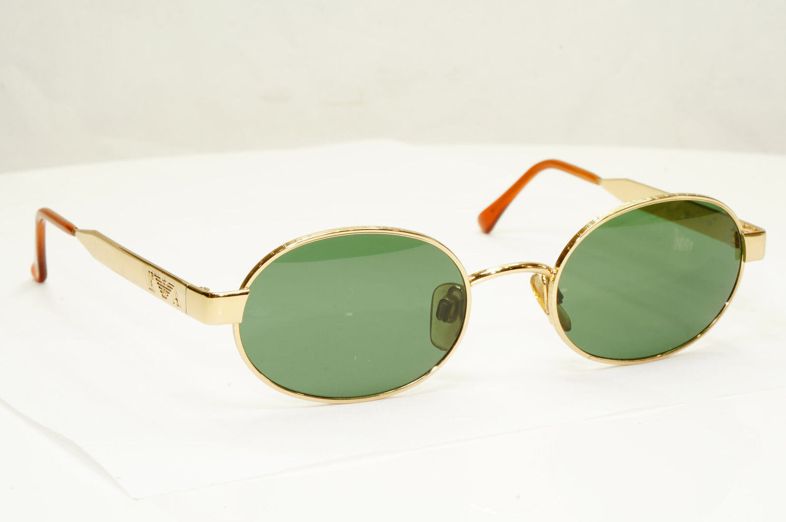 Emporio Armani 1997 Vintage Metal Sunglasses Green Oval Gold Eagle 066-S 743