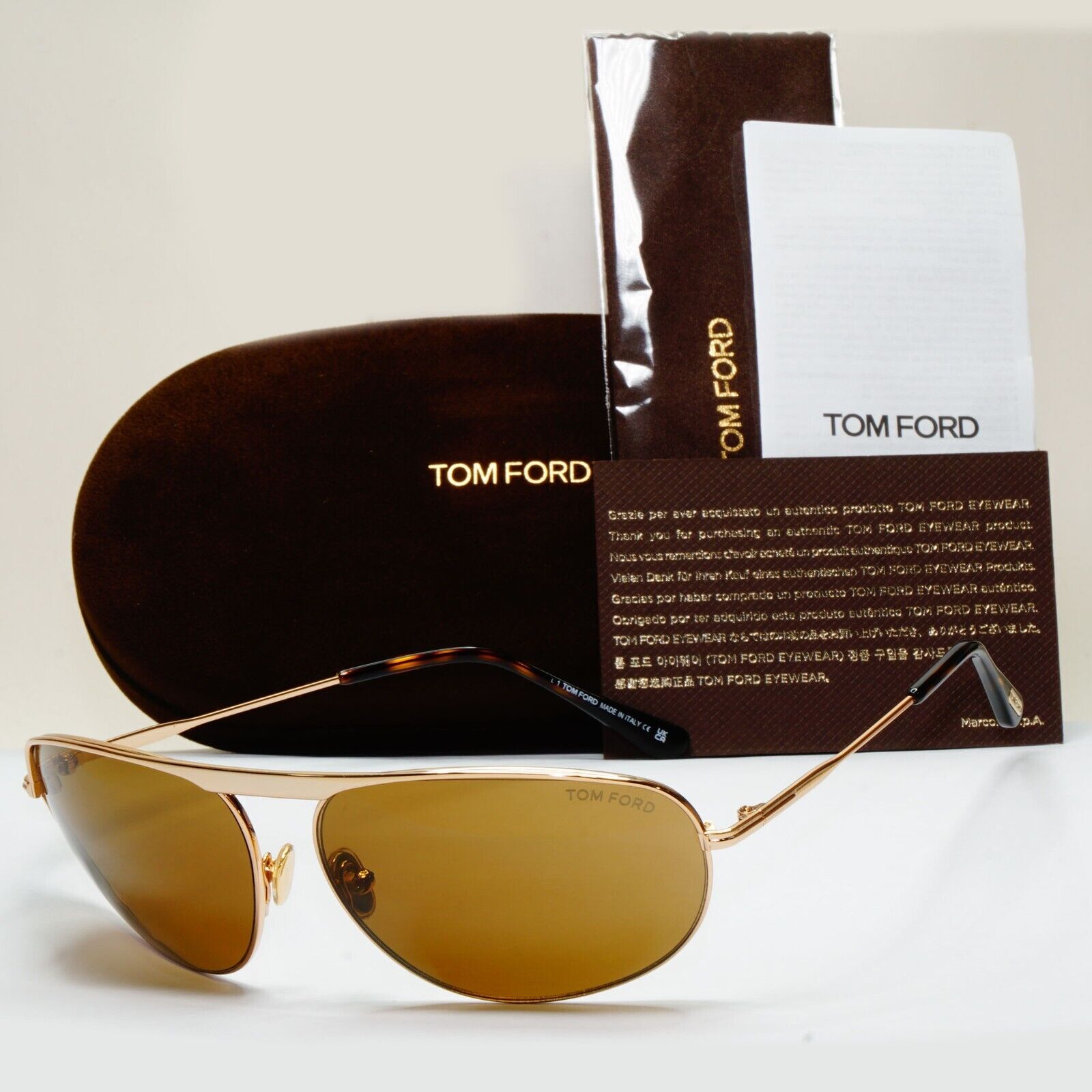 Tom Ford Sunglasses Gabe Gold Pilot Wrap Brown Metal FT0774 TF 774 28E 63mm