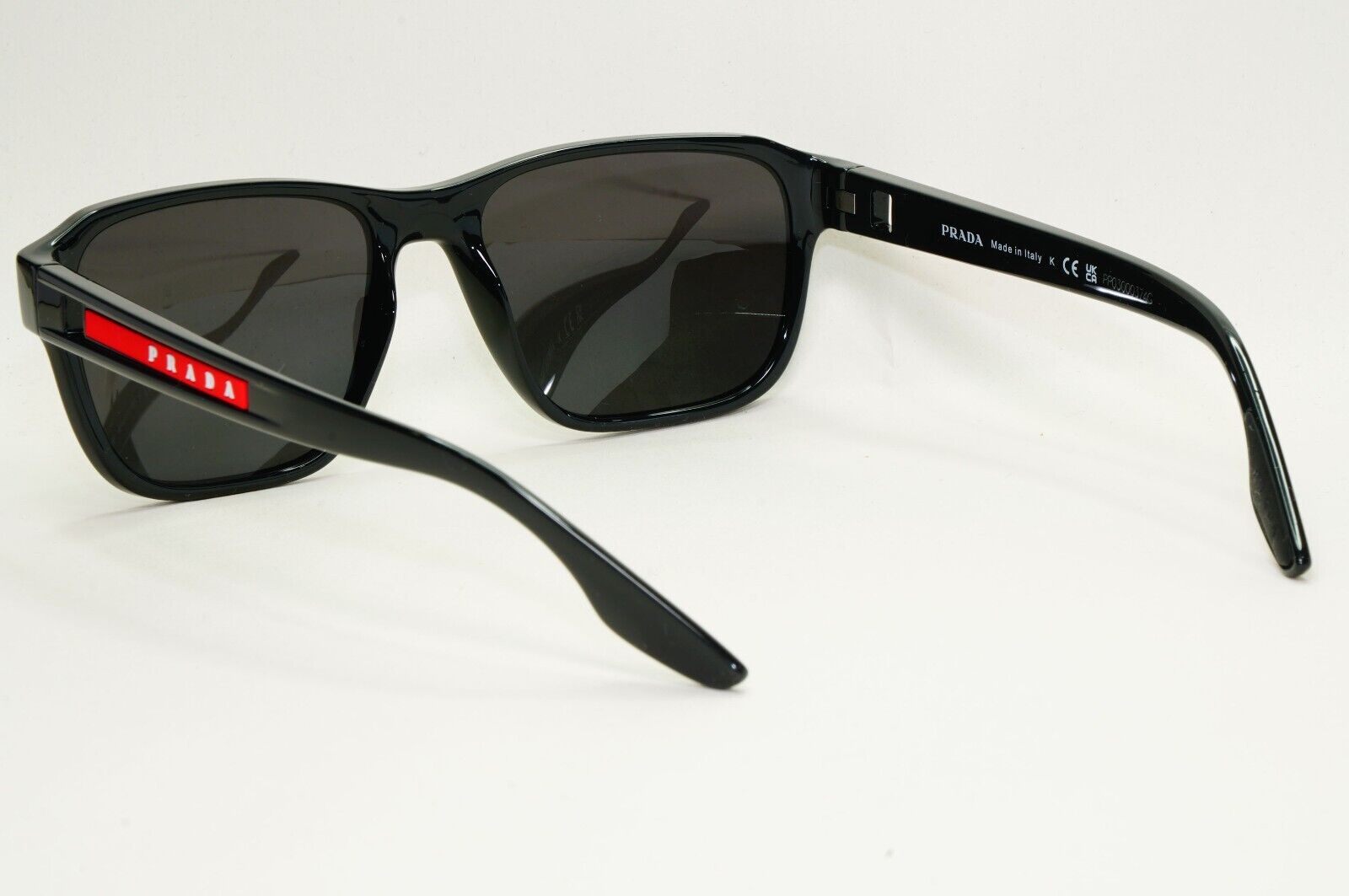 Prada Sunglasses Black Glossy Square Red Linea Rossa PS04NV VPS 04N 1AB-1O1 54mm