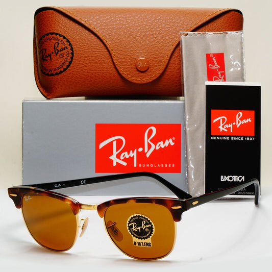 Ray-Ban Sunglasses Clubmaster Fleck Havana Brown Black Gold RB 3016 1160 49mm