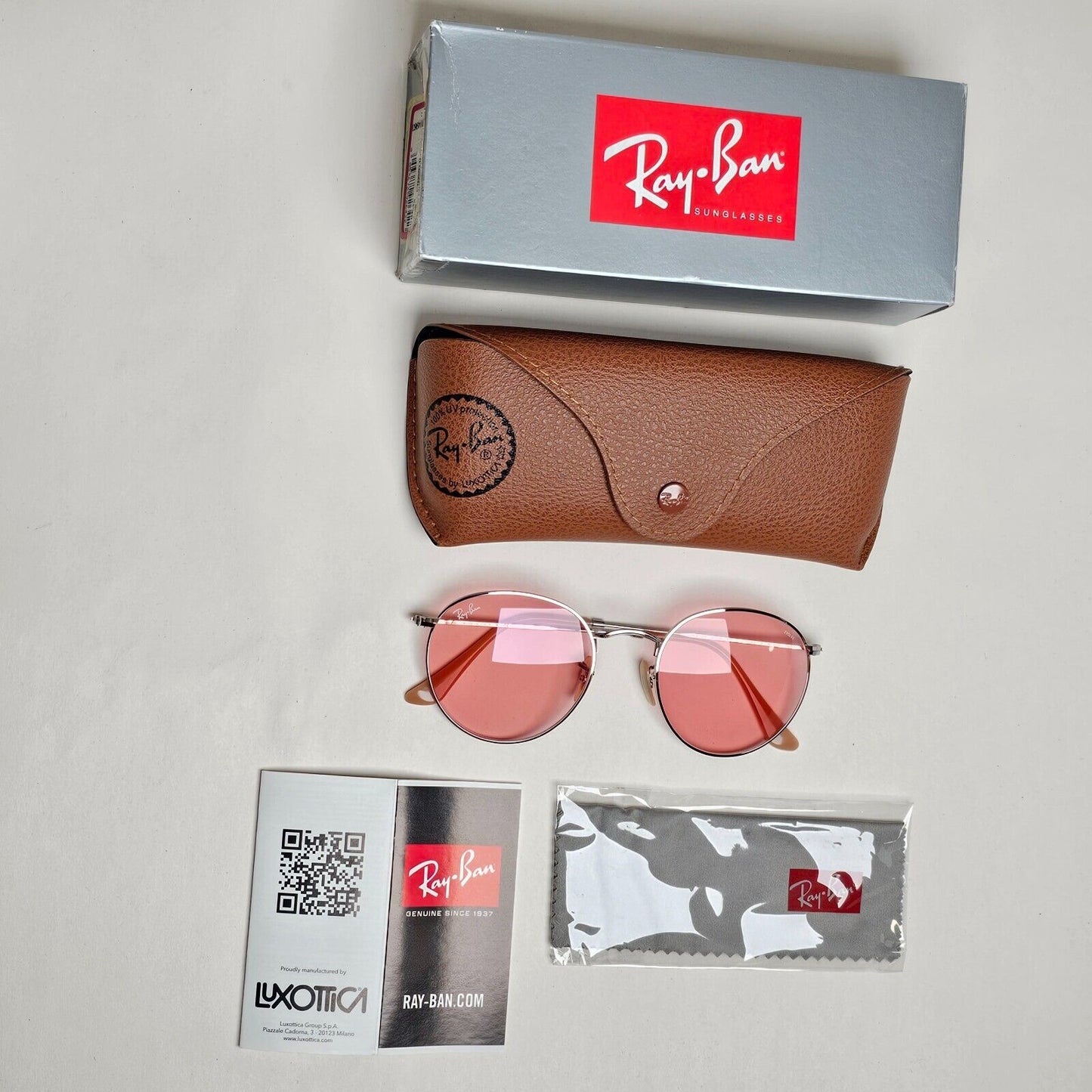 Ray-Ban Sunglasses Evolve Photochromic Silver Pink Round Metal RB 3447 9065/V7