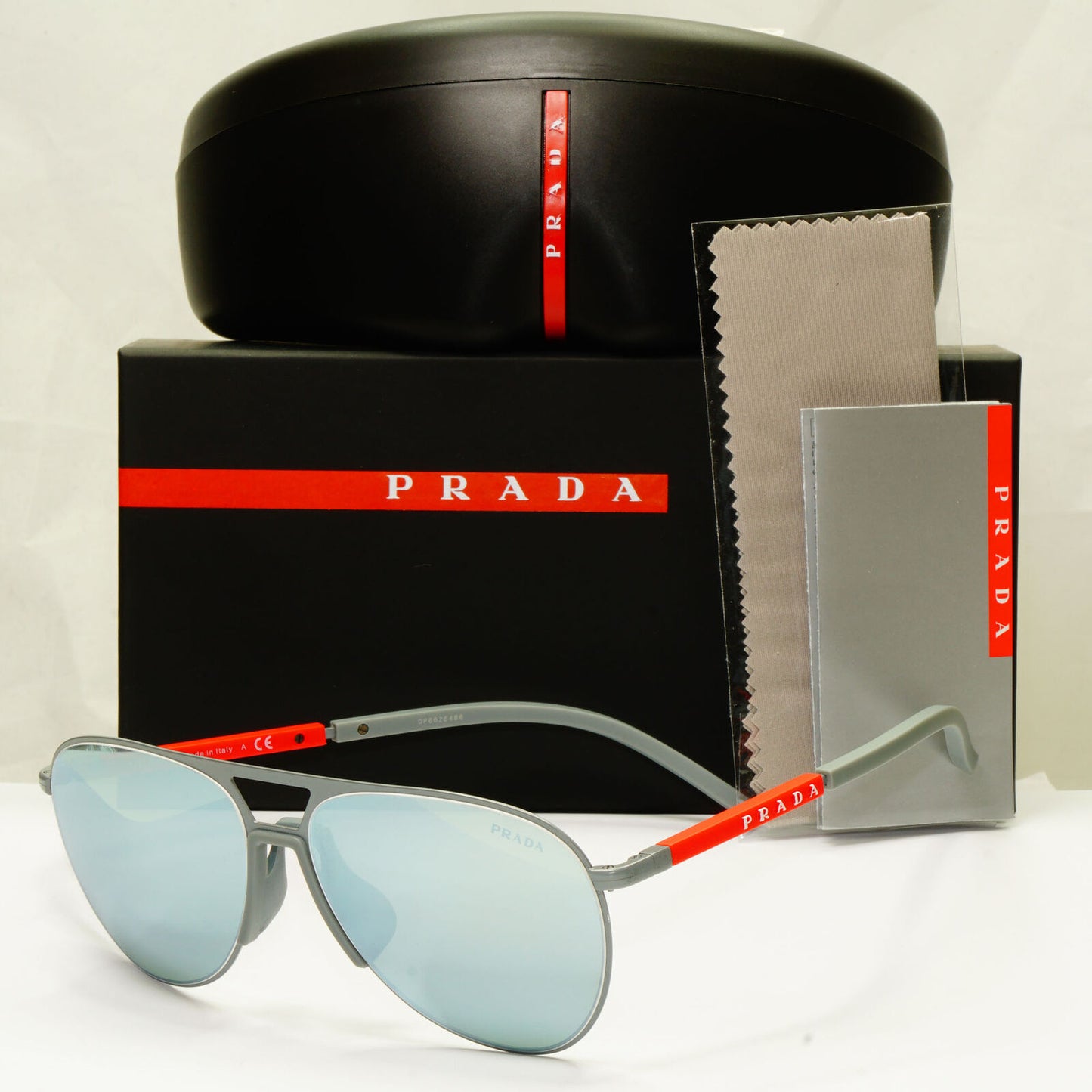 Prada Blue Mirror Sunglasses Grey Pilot Red Mens Fashion SPS 51X 07S-08L PS51XS