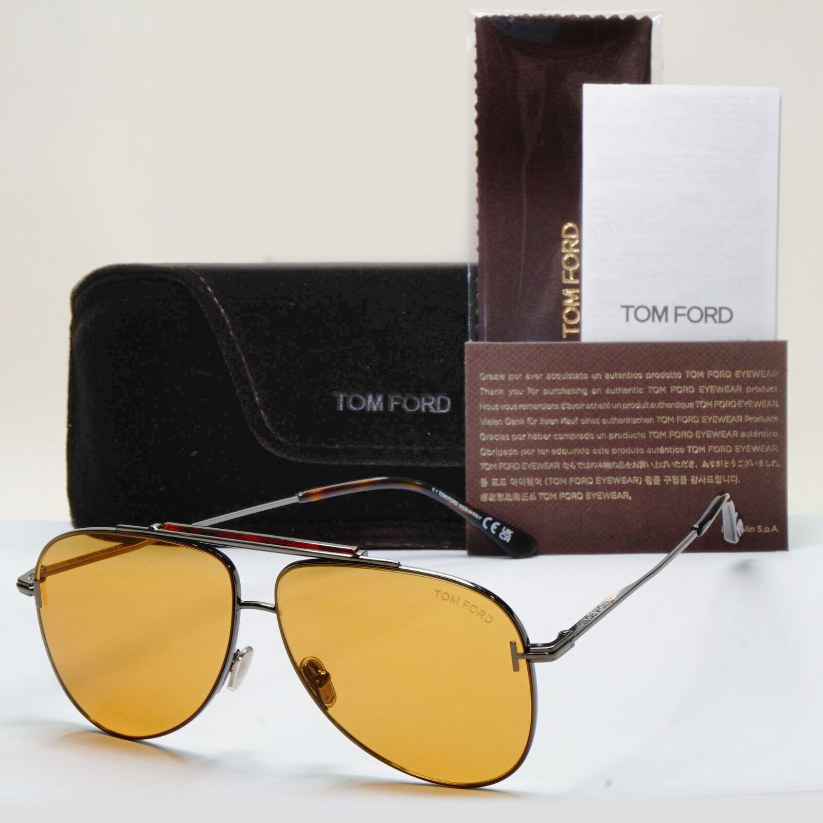 Tom Ford Sunglasses Brady Gunmetal Pilot Brown Large Metal FT1018 TF 1018 08E