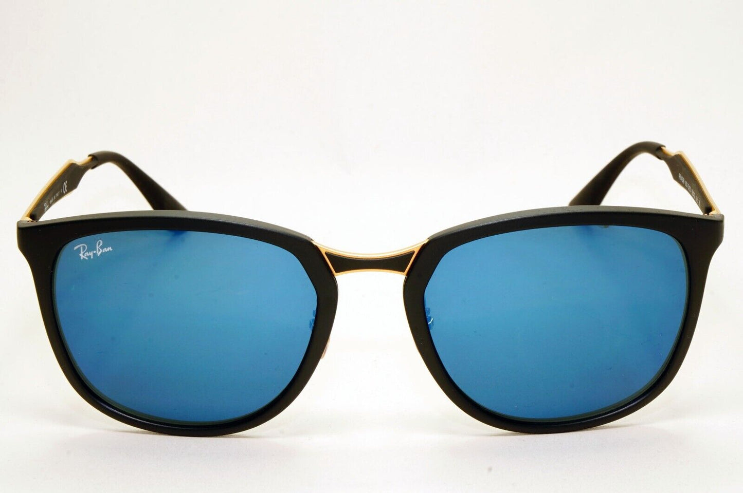 Ray-Ban Sunglasses Black Matte Gold Blue Mirror Square RB 4299 601-S/55