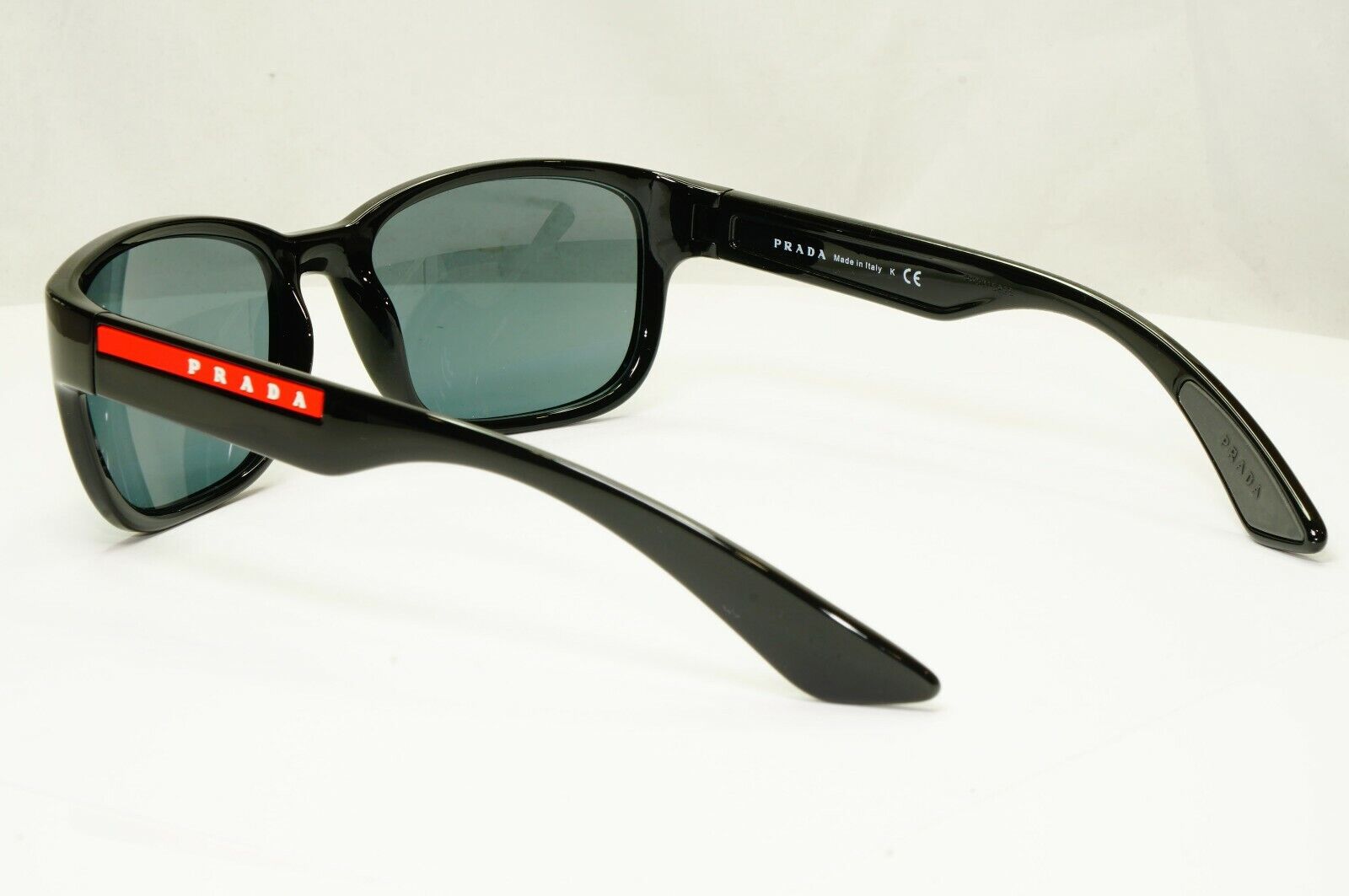 Prada Sunglasses Black Ice Grey Mirror Mens SPS 05V 1AB-5L0 Red Stripe Sport