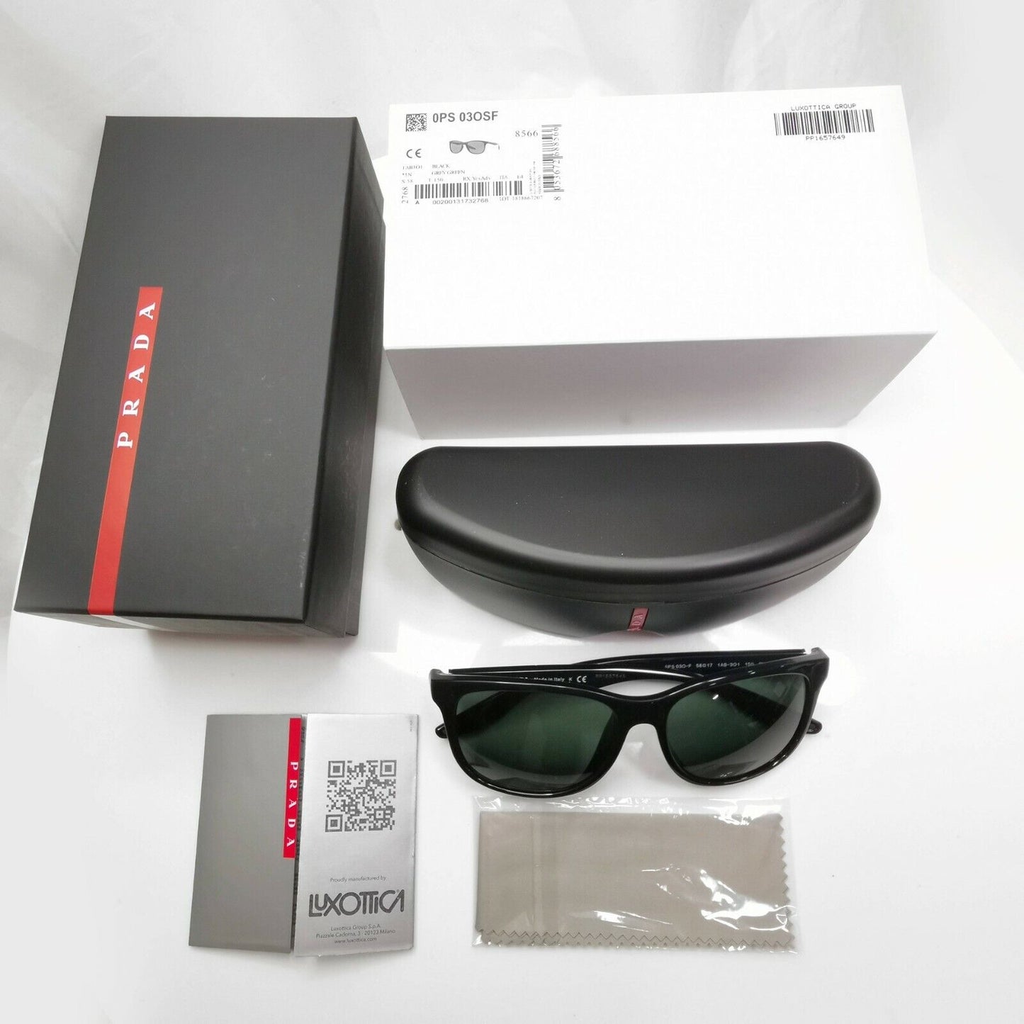 Authentic Prada Mens Glossy Black Green Square Sunglasses SPS 03O F 1AB-3O1