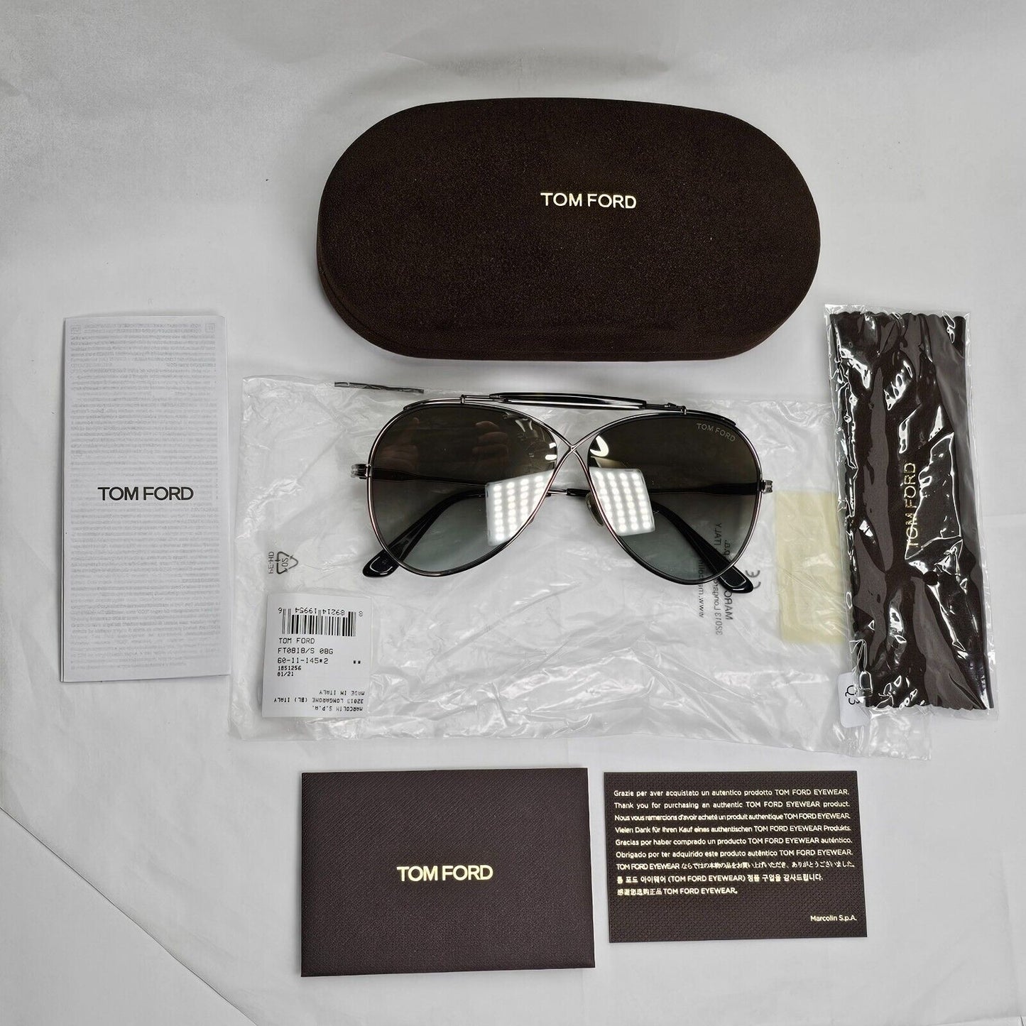 Tom Ford Sunglasses Holden Pilot Gunmetal Grey Gradient FT0818 TF 818 08G 60mm