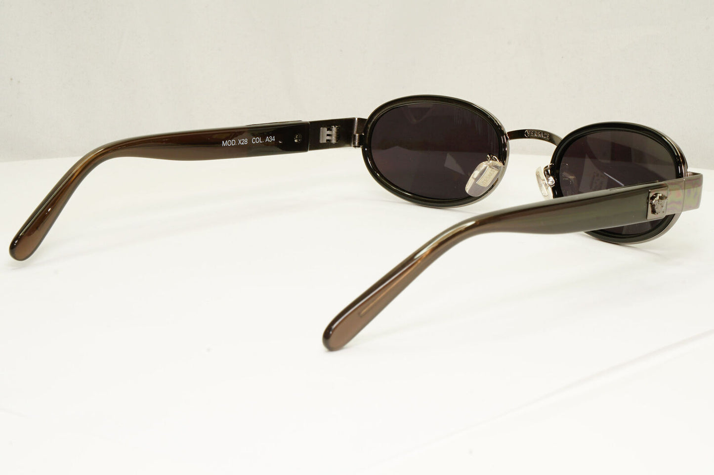 Gianni Versace 1996 Vintage Oval Brown Silver Medusa Sunglasses MOD X28 COL A34