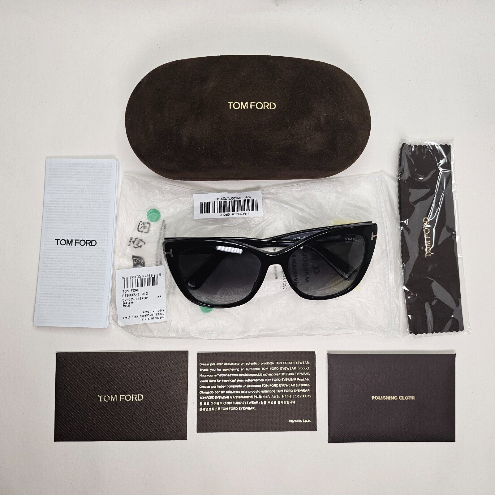 Tom Ford Sunglasses Nora Black Polarised Square Grey Gradient FT0937 TF 937 01D