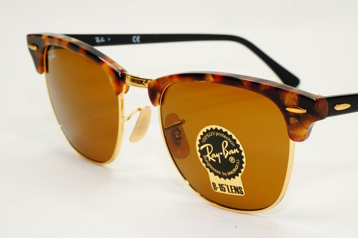 Ray-Ban Sunglasses Clubmaster Fleck Havana Brown Black Gold RB 3016 1160 51mm