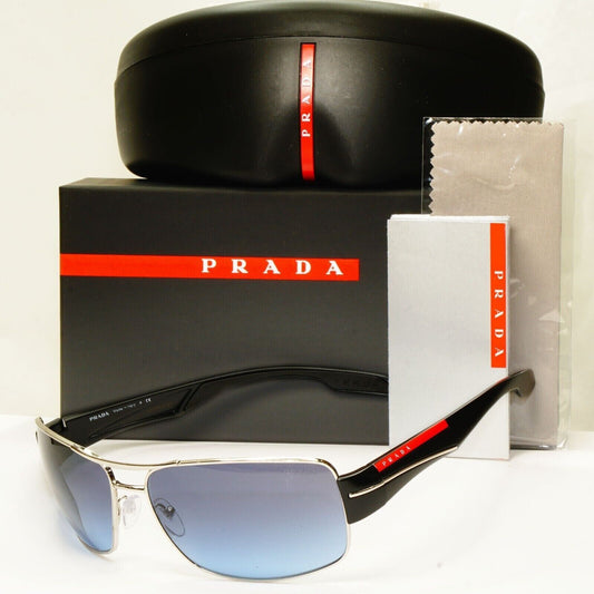 Prada Blue Black Sunglasses Silver Gradient SPS 53N 1BC-5I1 Red Stripe 061223