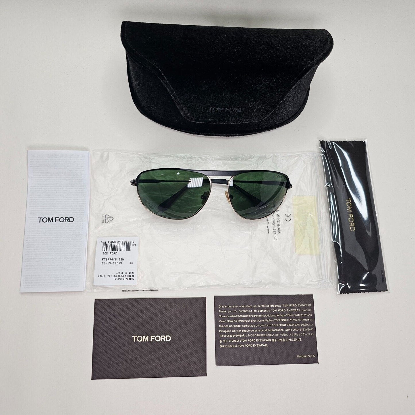 Tom Ford Sunglasses Gabe Black Gold Green Wrap Pilot FT0774 TF 774 02N 63mm