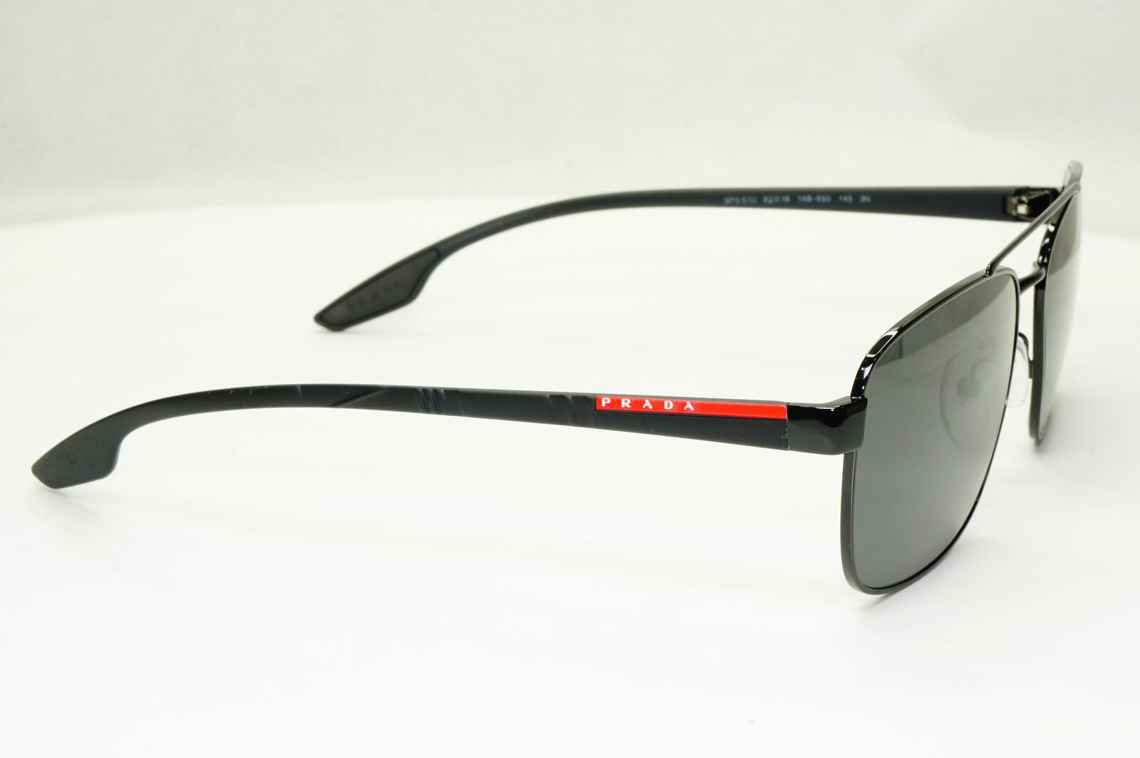 Prada Sunglasses Black Square Pilot Metal Red Stripe PS51US SPS 51U 1AB-5S0