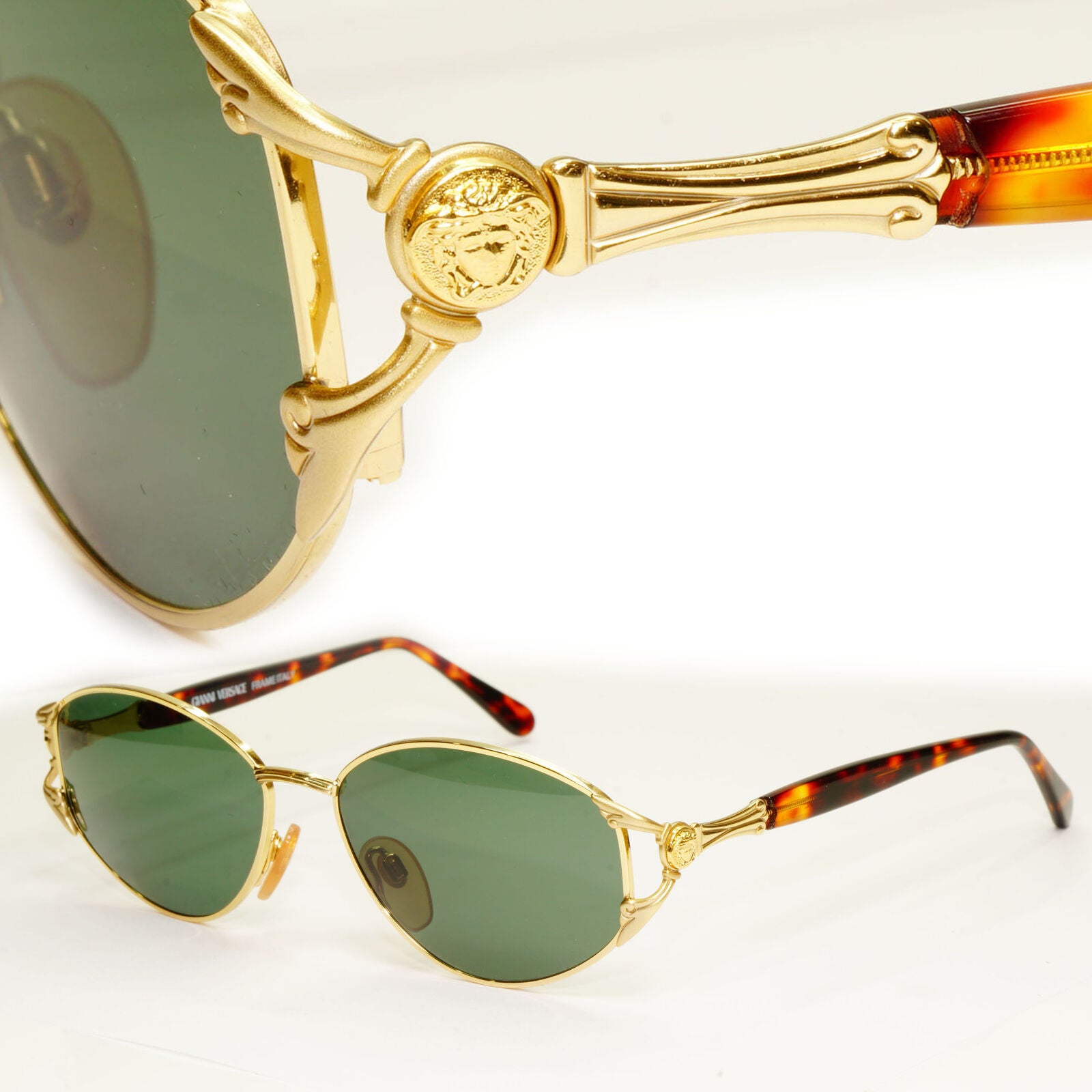 Gianni Versace 1995 Vintage Gold Medusa Green Brown Sunglasses MOD G40 COL 03L A