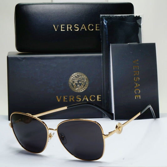 Versace Sunglasses Gold Black Medusa Square Metal MOD VE 1289 1002 57mm