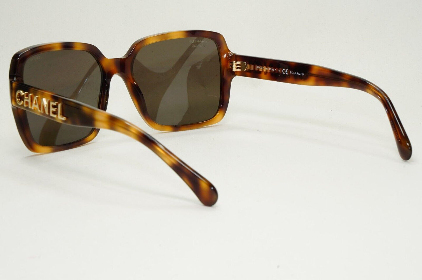 Chanel Sunglasses Polarized Gold Letters Brown Tortoise Square 5408 c.1662/83