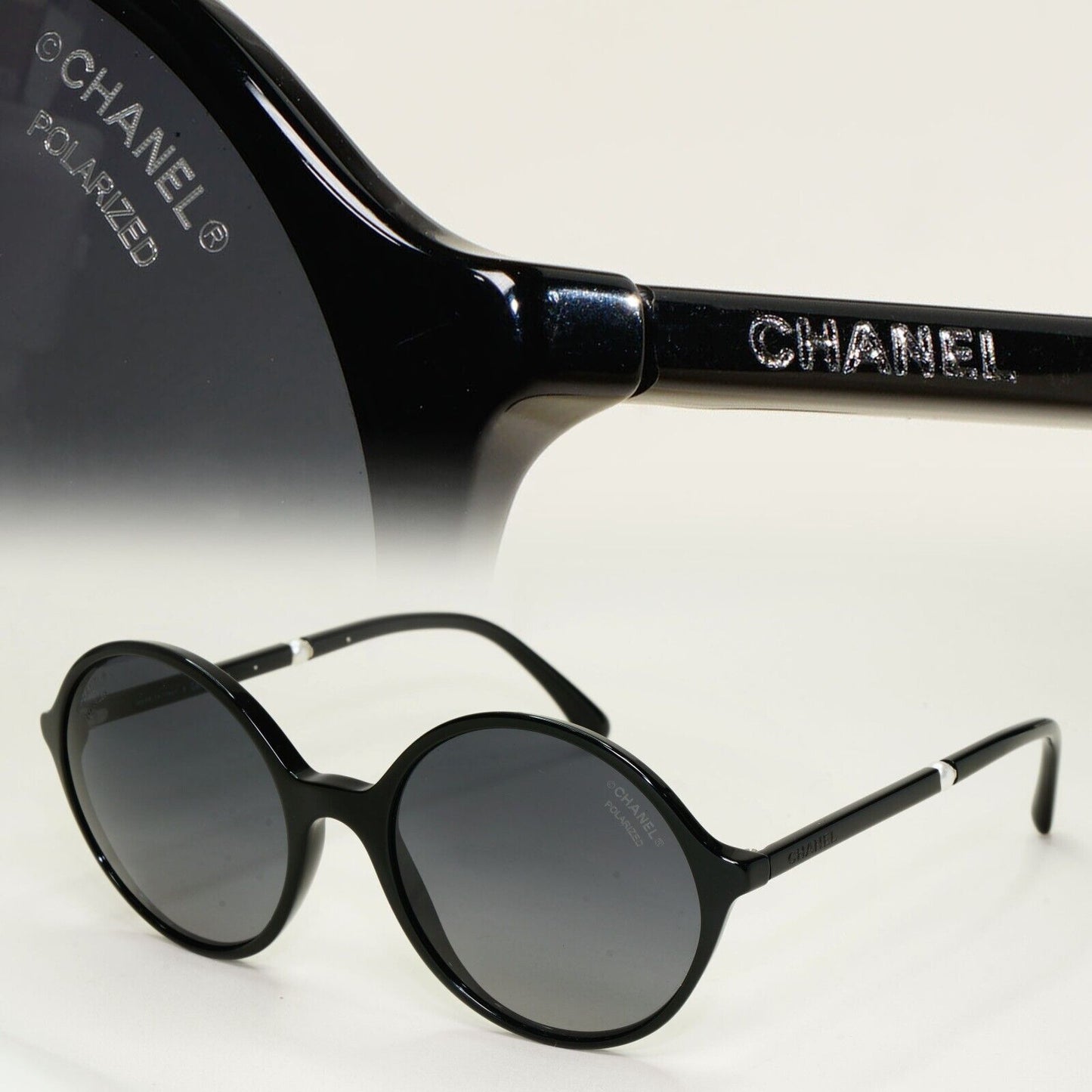 Chanel Sunglasses Pearl Black Polarized Grey Round Glossy 5391-H c.501/S8