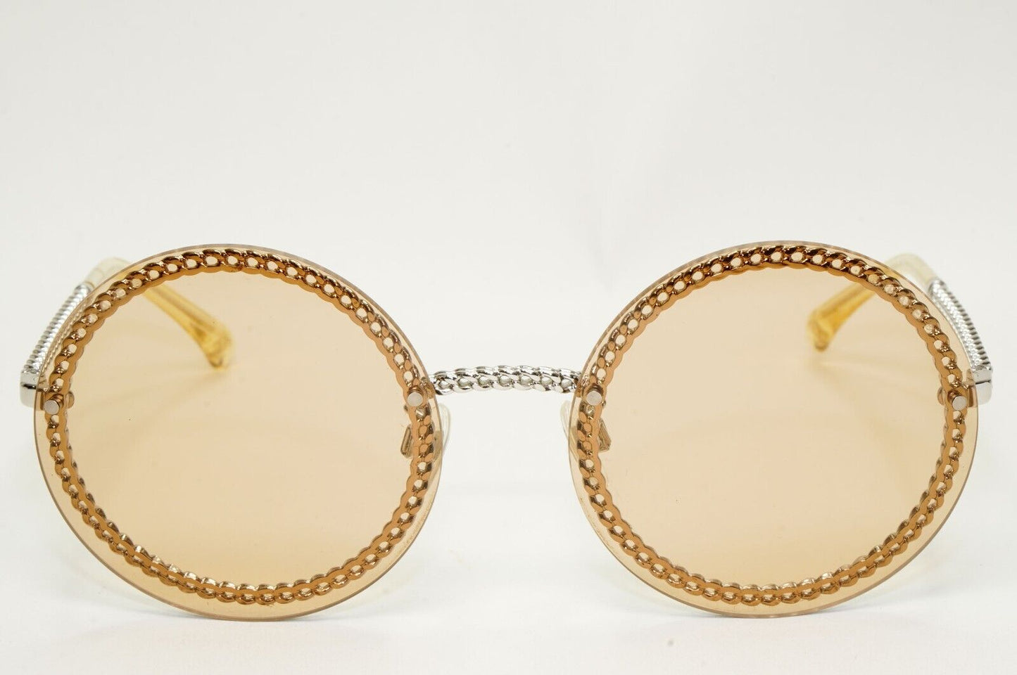 Chanel Sunglasses Chain Round Rimless Metal Silver Light Brown CH 4245 c.124/73