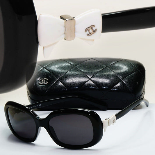 Chanel Sunglasses Bow White Black Square Year 2010 5170 c.501/3C 50mm 230924