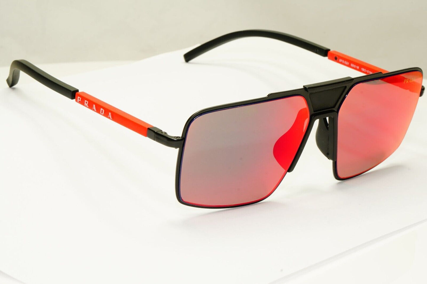 Prada Black Sunglasses Red Grey Mirror Square Chameleon Tint SPS 52X 1BO-01M [A]