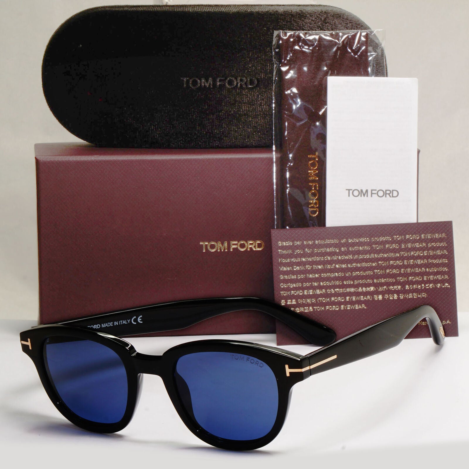 Tom Ford Sunglasses Garett Black Glossy Dark Blue FT0538 TF 538 01V 49mm