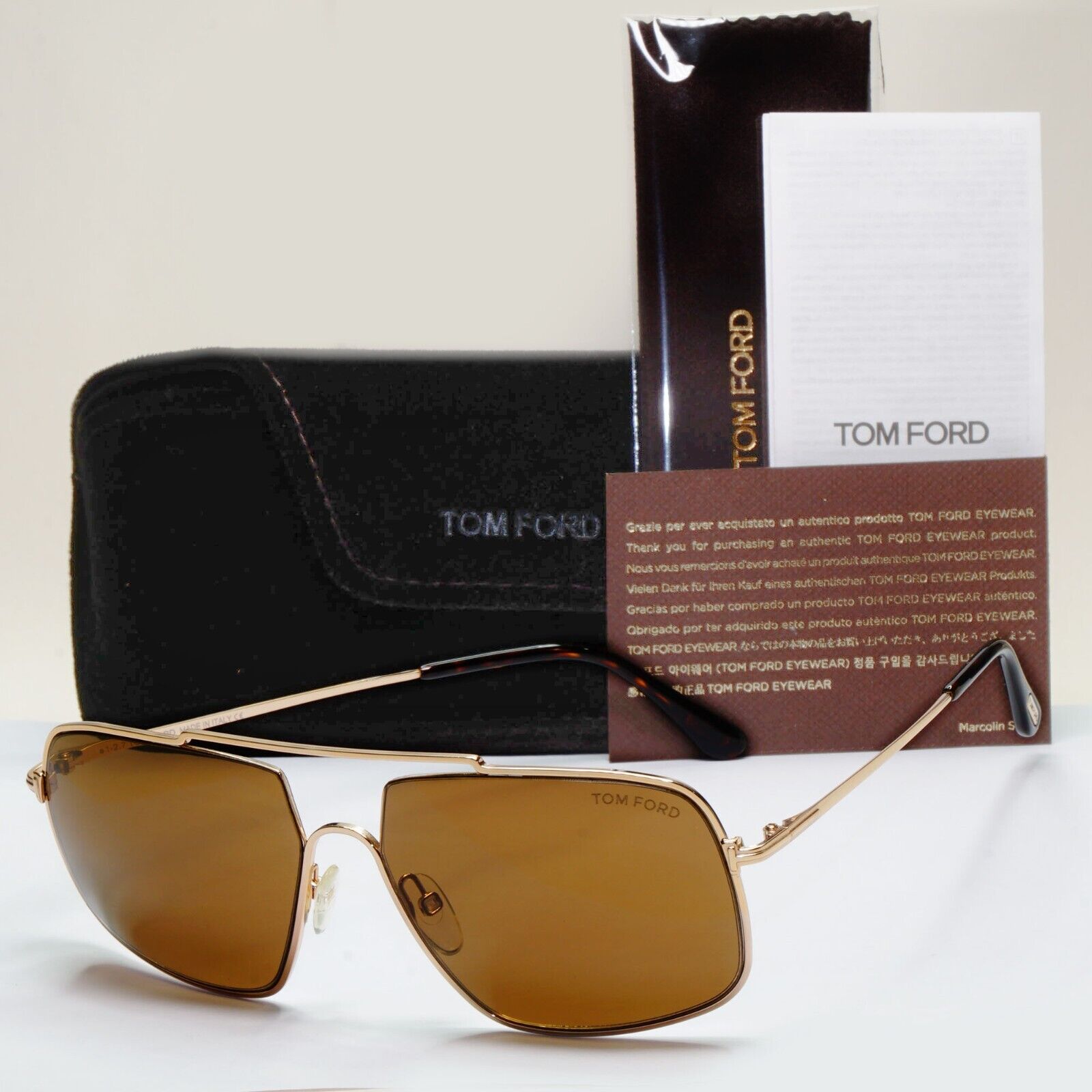 Tom Ford Sunglasses Aiden-02 Gold Brown Navigator Pilot Metal FT0585 TF 585 28E